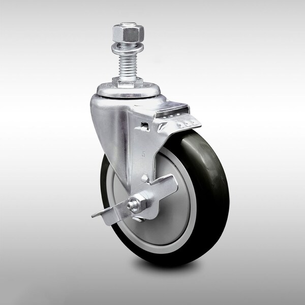 Service Caster 5 Inch SS Black Polyurethane Swivel 12mm Threaded Stem Caster with Brake SCC SCC-SSTS20S514-PPUB-BLK-TLB-M1215 - main